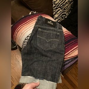 Denim Versace above the knee jean shorts